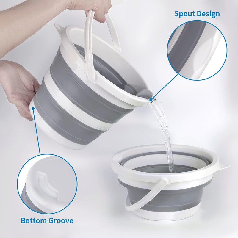 Craftend دلو قابل للطي سعة 5 لتر 1.3 جالون دلو تنظيف صغير دلو ممسحة للاستخدام المنزلي في الهواء الطلق غسيل السيارات حوض بلاستيكي قابل للطي محمول للتخييم الشاطئ وعاء ماء رمل دلو موفر للمساحة دائري - Image 4